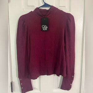 NWT CHASER waffle knit long sleeve puff sleeve shirt size small